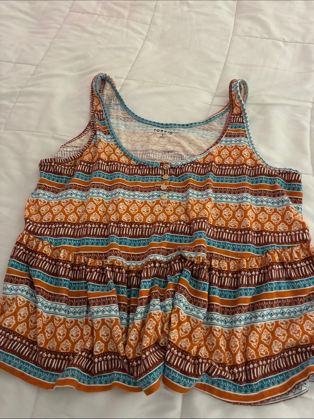 torrid Orange Teal Brown Patterned Peplum Tank